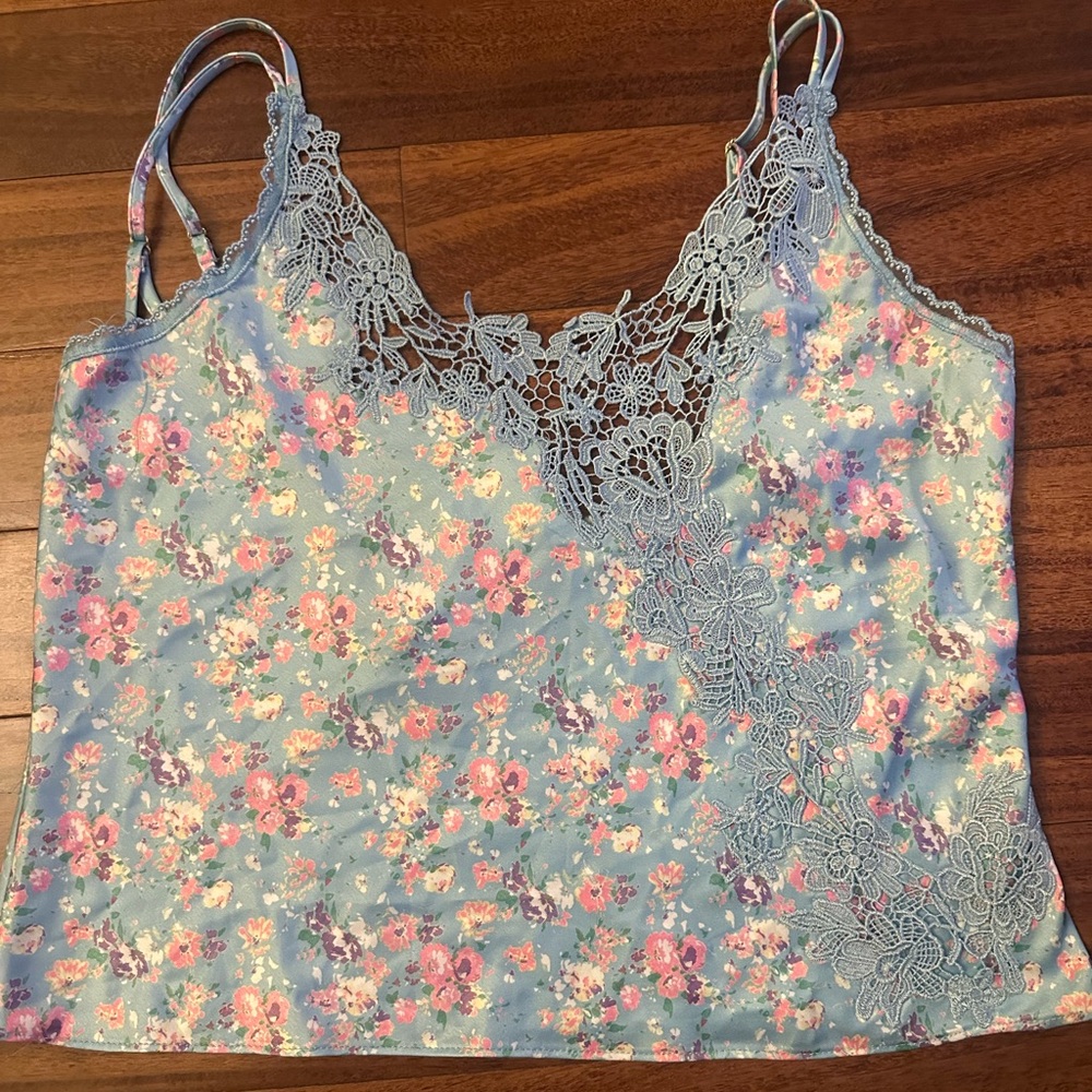 LoveShackFancy Pastel Blue Floral Lace Tank